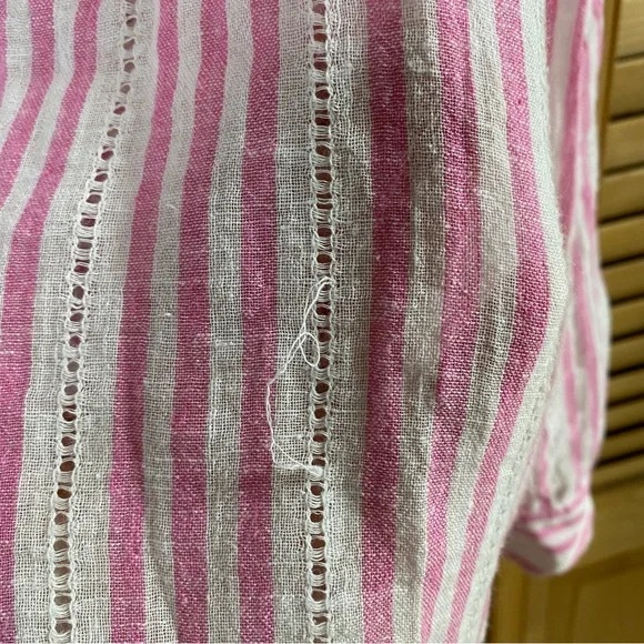 Rail’s Charli Kokomo Pink Linen Stripe Lightweight Button Down Summer Shirt M - Picture 4 of 6